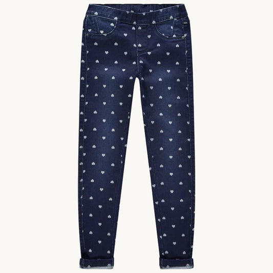 Jegging en Jean Brut pour Fille à Motif Petits Cœurs