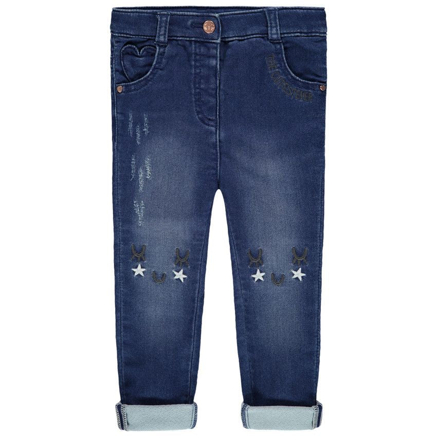 Jean slim stretch bleu brut à motifs étoiles et broderies – Orchestra