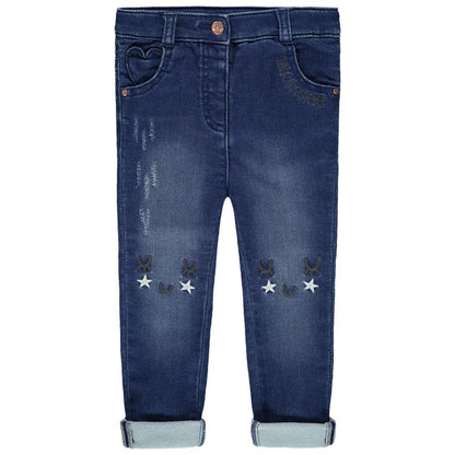 Jean slim stretch bleu brut à motifs étoiles et broderies – Orchestra