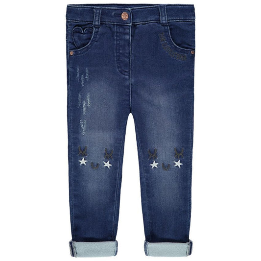 Jean slim stretch bleu brut à motifs étoiles et broderies – Orchestra