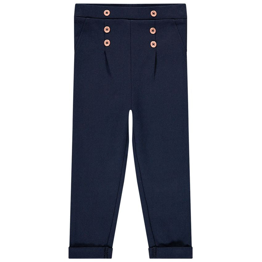 Pantalon Chino Bleu Marine Style Pont à Boutons Rose Gold