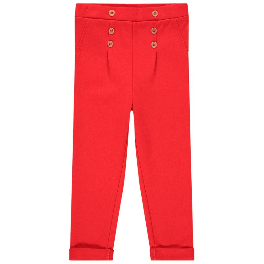 Pantalon droit rouge coquelicot à pont et boutons – Orchestra