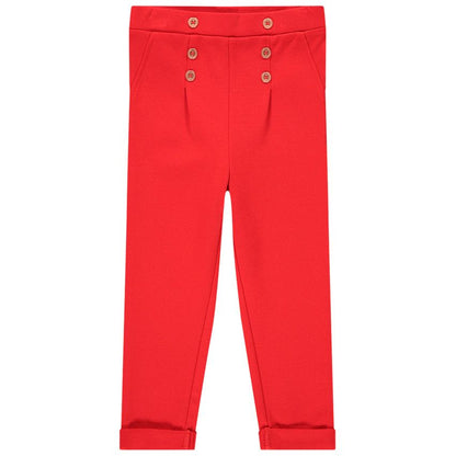 Pantalon droit rouge coquelicot à pont et boutons – Orchestra