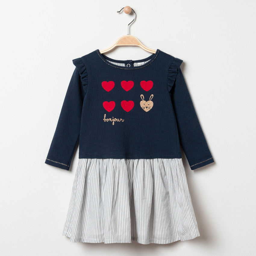 Robe bi-matière bleu marine et rayée