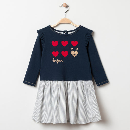 Robe bi-matière bleu marine et rayée