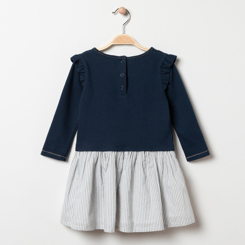 Robe bi-matière bleu marine et rayée