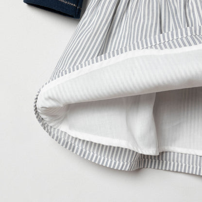 Robe bi-matière bleu marine et rayée