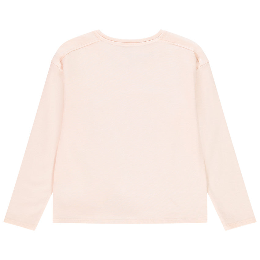 T-shirt manches longues fille rose pastel à motif fruits et nœud fantaisie