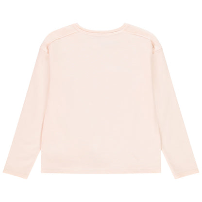 T-shirt manches longues fille rose pastel à motif fruits et nœud fantaisie