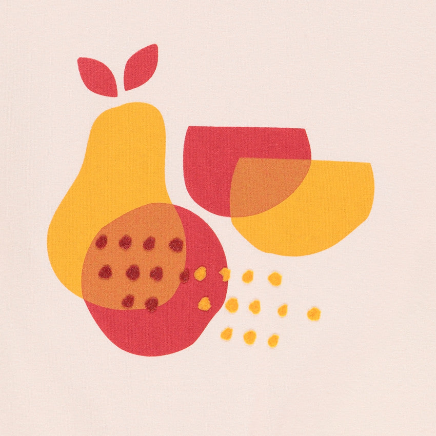 T-shirt manches longues fille rose pastel à motif fruits et nœud fantaisie