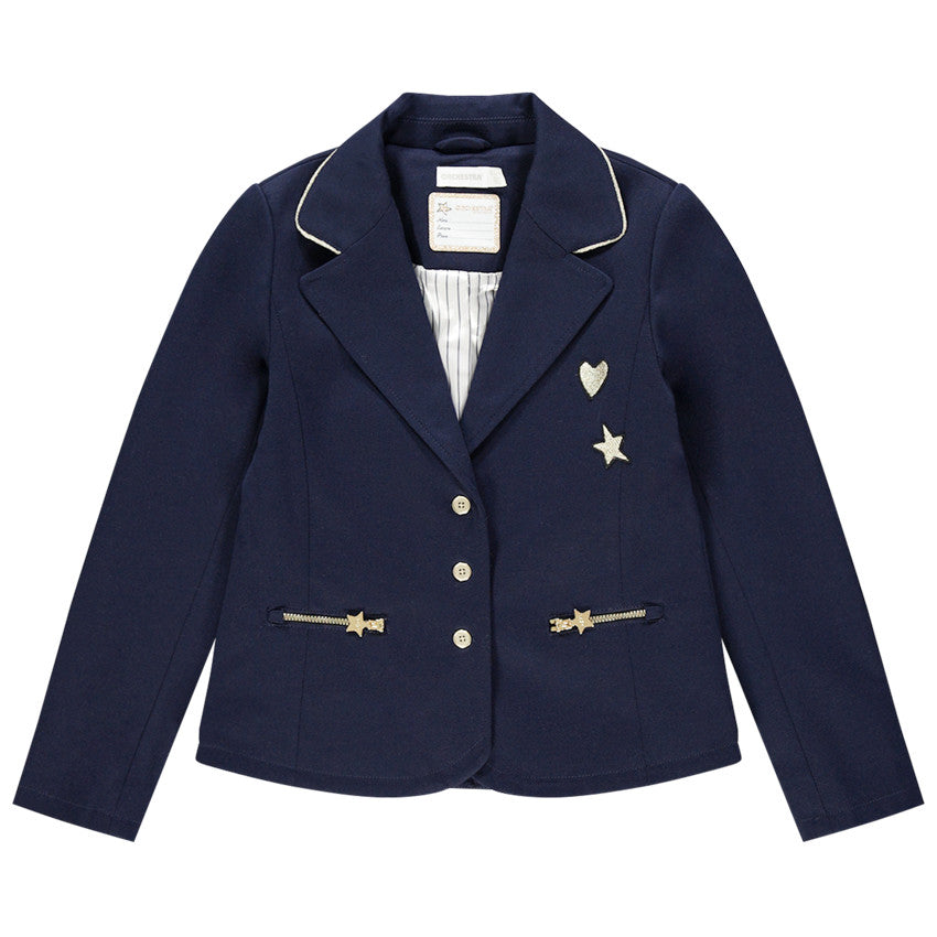 Veste de cérémonie fille bleue à motifs pailletés