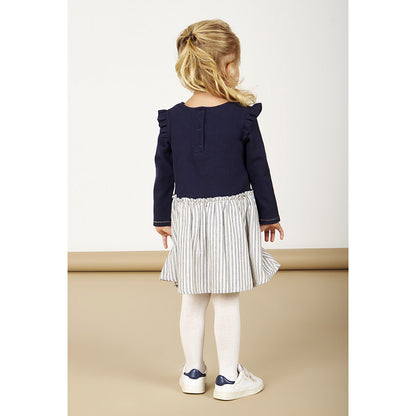 Robe bi-matière marine et rayée motif pomme