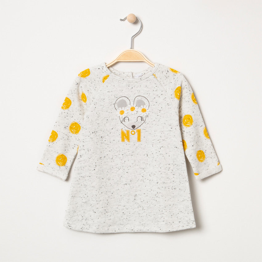 Robe Orchestra grise et jaune avec détails fleuris bébé fille