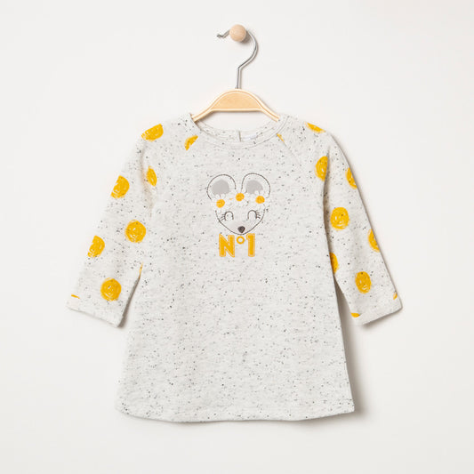 Robe Orchestra grise et jaune avec détails fleuris bébé fille