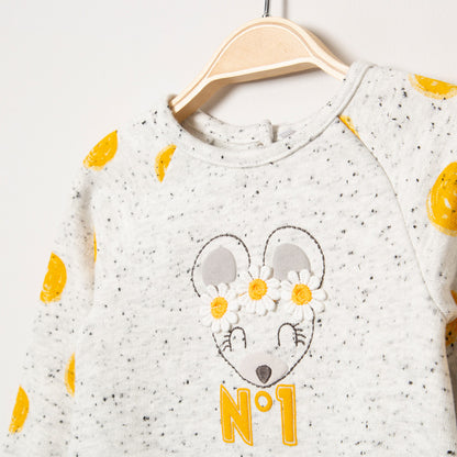 Robe Orchestra grise et jaune avec détails fleuris bébé fille