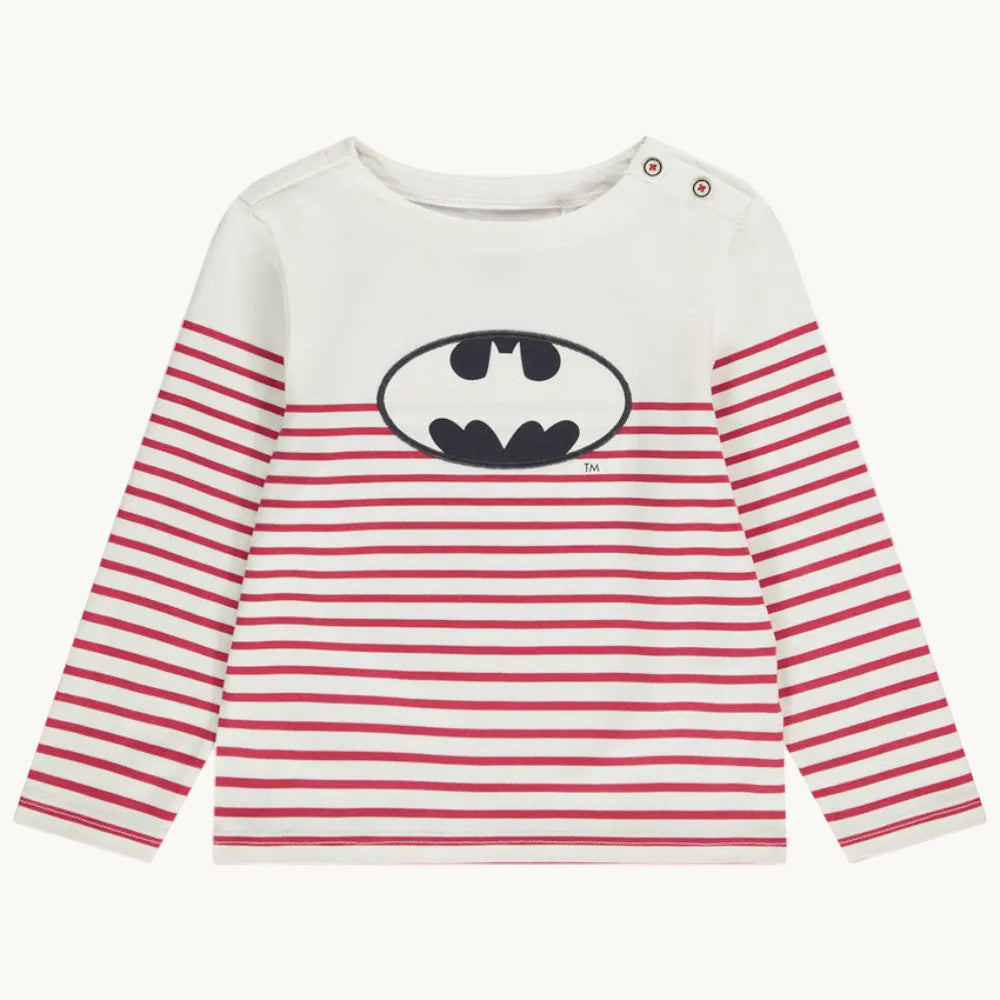 T-shirt manches longues en jersey style marinière avec patch Batman pour garçon