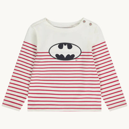 T-shirt manches longues en jersey style marinière avec patch Batman pour garçon