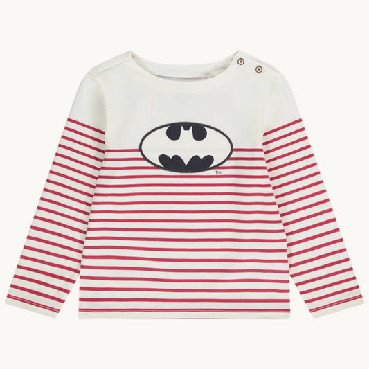 T-shirt manches longues en jersey style marinière avec patch Batman pour garçon