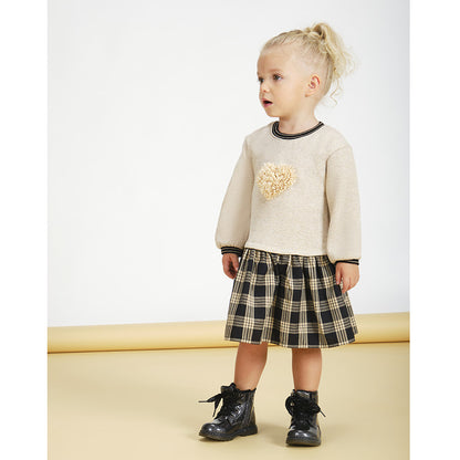Robe 2-en-1 Effet Pull Brillant et Jupe Écossaise pour Fille