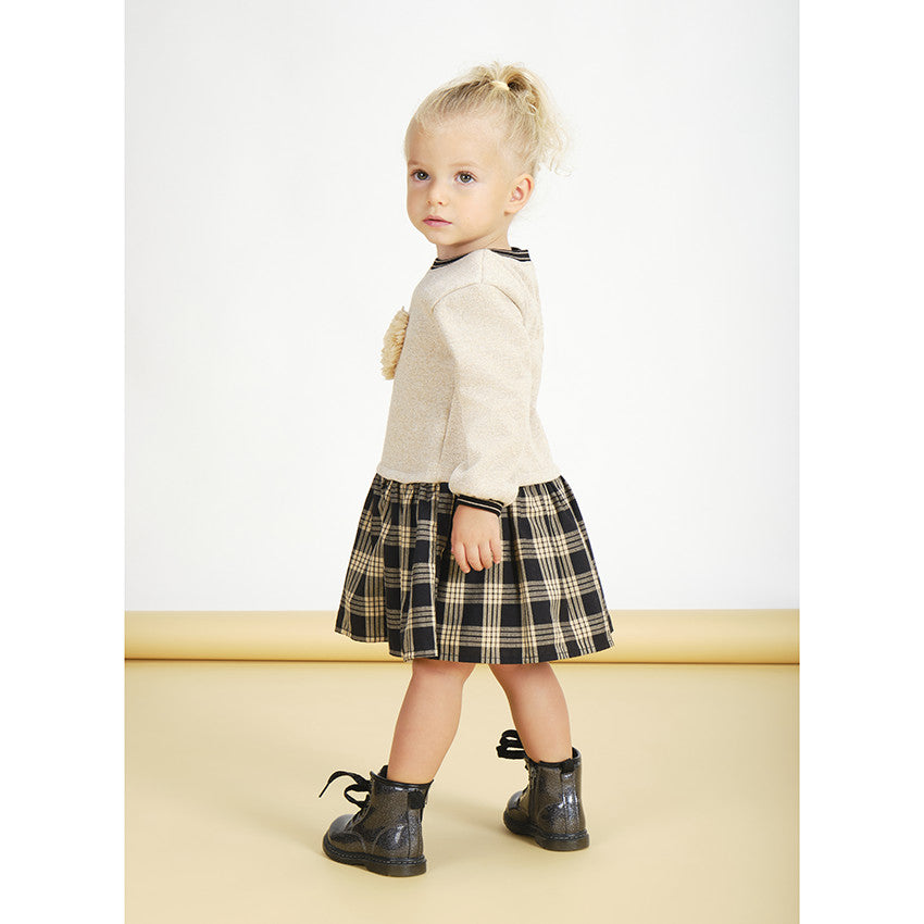 Robe 2-en-1 Effet Pull Brillant et Jupe Écossaise pour Fille