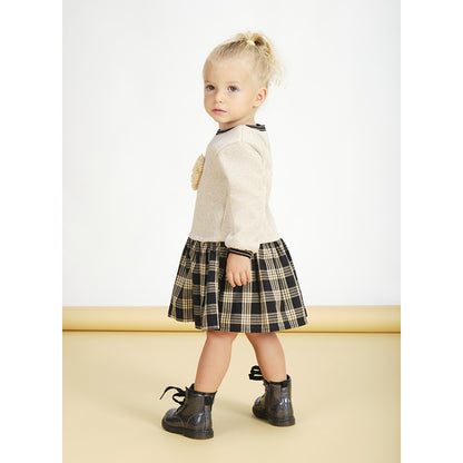 Robe 2-en-1 Effet Pull Brillant et Jupe Écossaise pour Fille