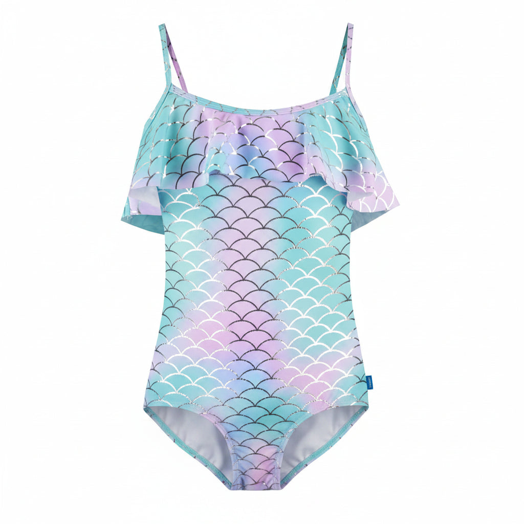 Maillot de bain 1 pièce fille Sirène – Dégradé Pastel et Écailles Brillantes