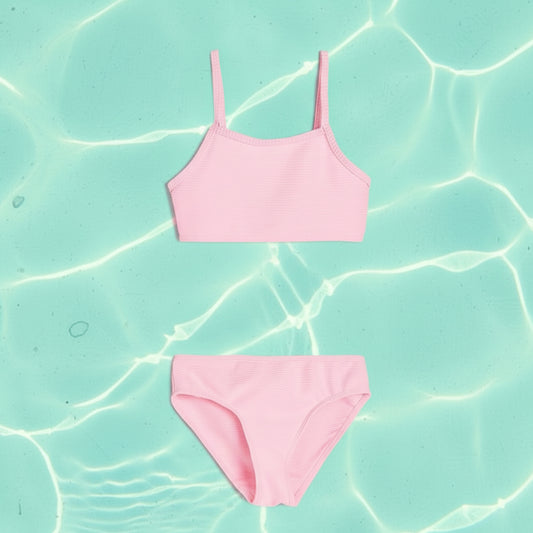 Maillot de bain 2 pièces fille texturé – Rose Pâle Pastel
