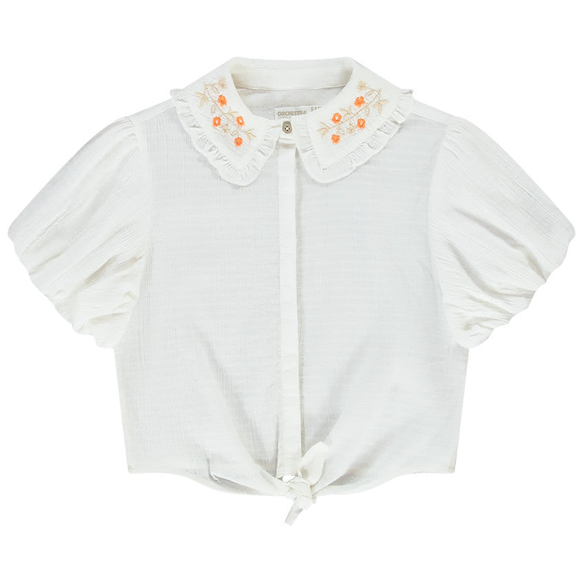 Chemise blanche à col brodé fleurs - Fille - Orchestra