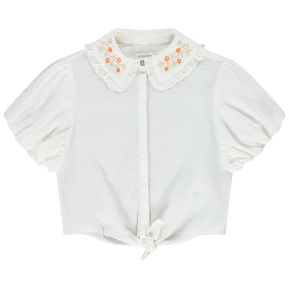 Chemise blanche à col brodé fleurs - Fille - Orchestra
