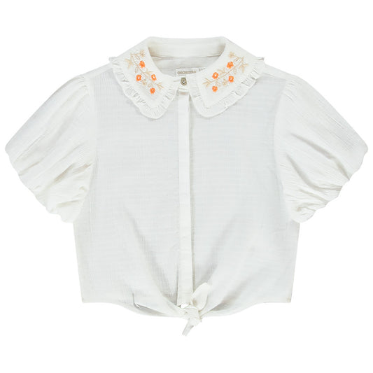 Chemise blanche à col brodé fleurs - Fille - Orchestra