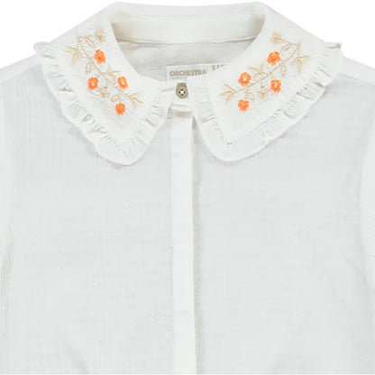 Chemise blanche à col brodé fleurs - Fille - Orchestra