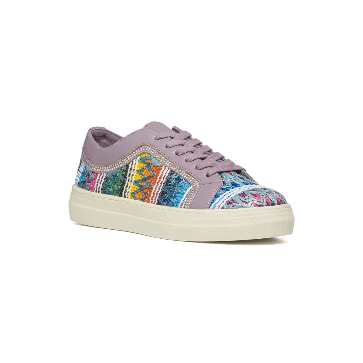 Baskets basses multicolores en textile tissé et mauve