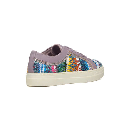 Baskets basses multicolores en textile tissé et mauve