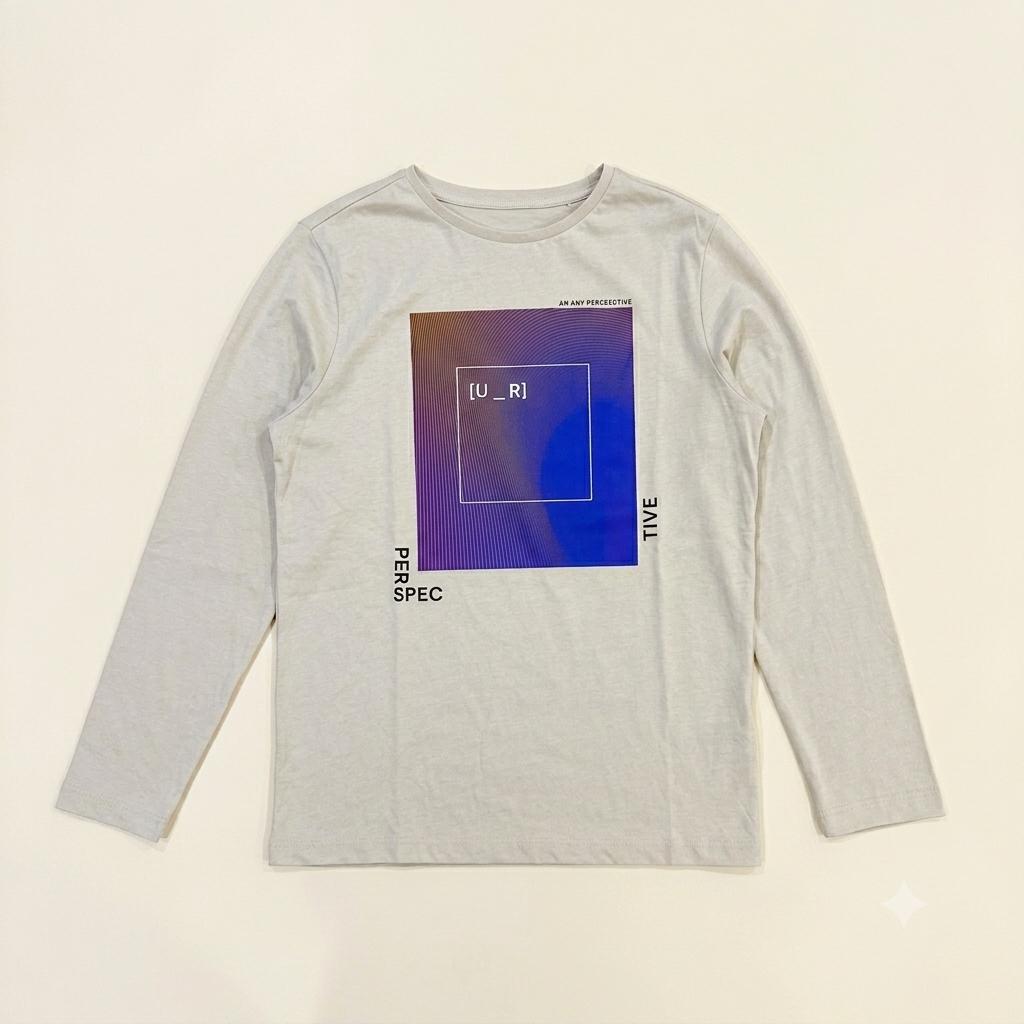 T-shirt gris clair manches longues enfant imprimé graphique "Perspective"