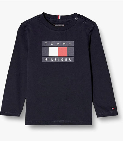 T-shirt manches longues bébé bleu marine avec logo drapeau
