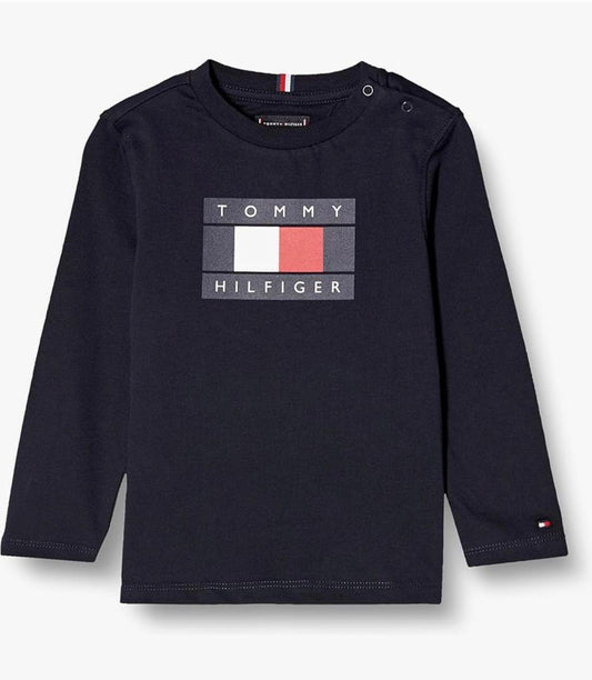 T-shirt manches longues bébé bleu marine avec logo drapeau