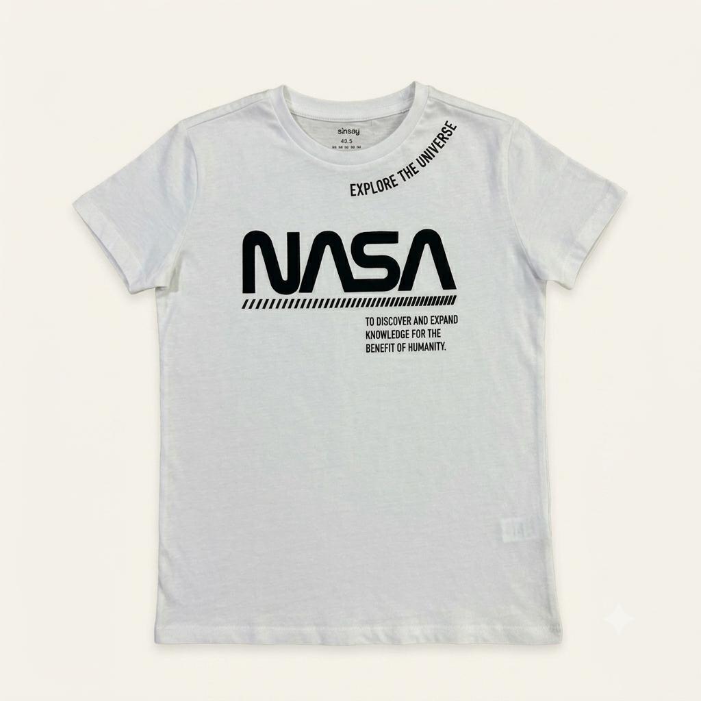 T-shirt blanc enfant imprimé logo NASA officiel