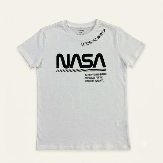 T-shirt blanc enfant imprimé logo NASA officiel