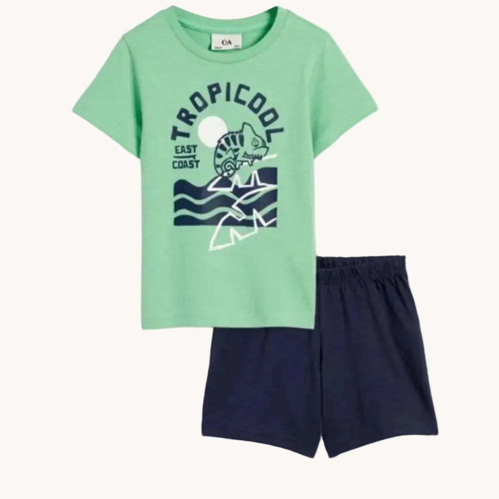 Pyjashort Garçon Ensemble T-shirt Vert Caméléon & Short Bleu Marine