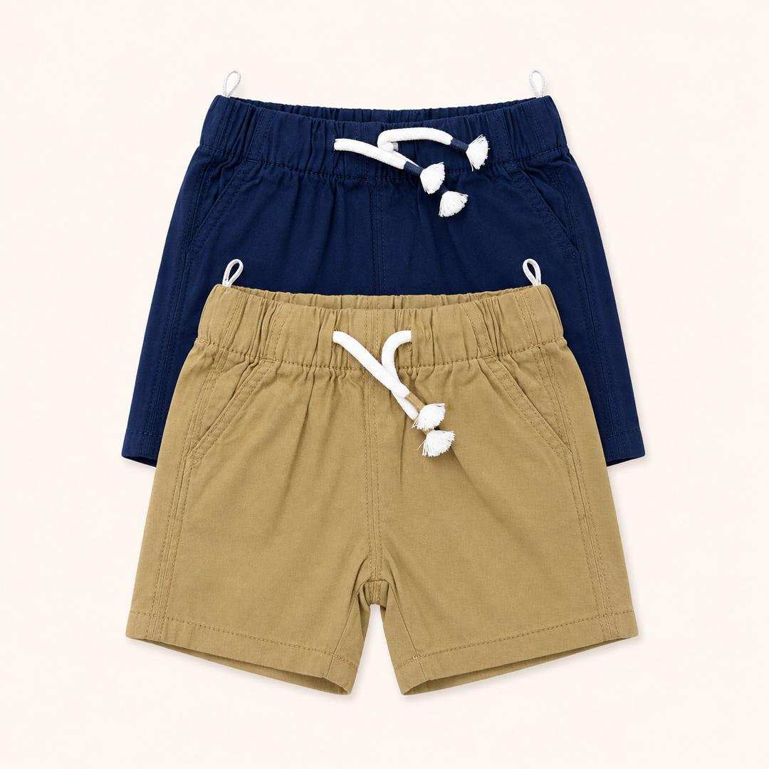 Lot de 2 Shorts en Toile de Coton Enfant – Bleu Marine et Camel