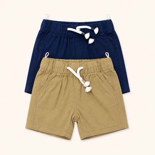 Lot de 2 Shorts en Toile de Coton Enfant – Bleu Marine et Camel