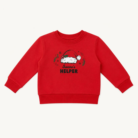 Sweat de Noël Enfant Rouge Imprimé Bonnet "Santa's Helper"
