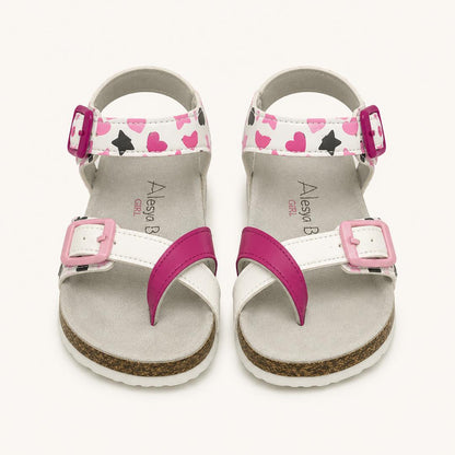 Sandales à Boucles pour Fille – Motifs Cœurs et Étoiles Rose/Noir