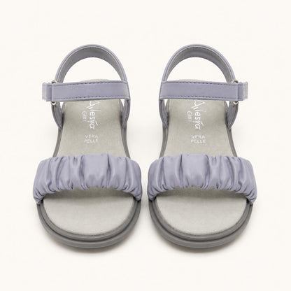 Sandales en Cuir Bleu Lavande pour Fille – Nu-pieds Souples à Bride Froncée