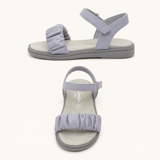 Sandales en Cuir Bleu Lavande pour Fille – Nu-pieds Souples à Bride Froncée