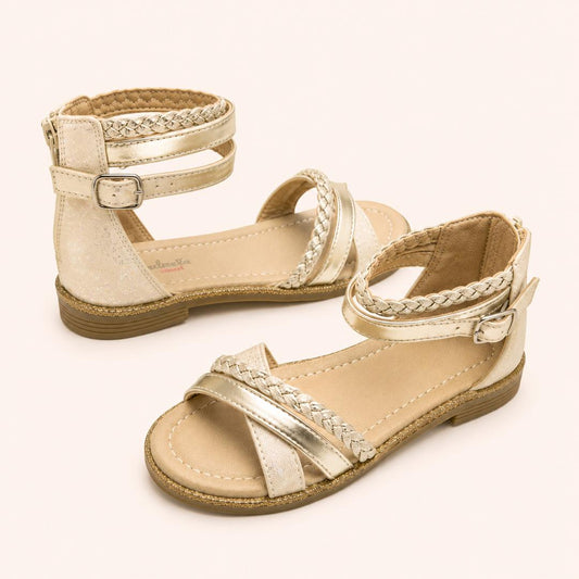 Sandales Dorées Fille à Brides Tressées – Nu-pieds Romains de Cérémonie