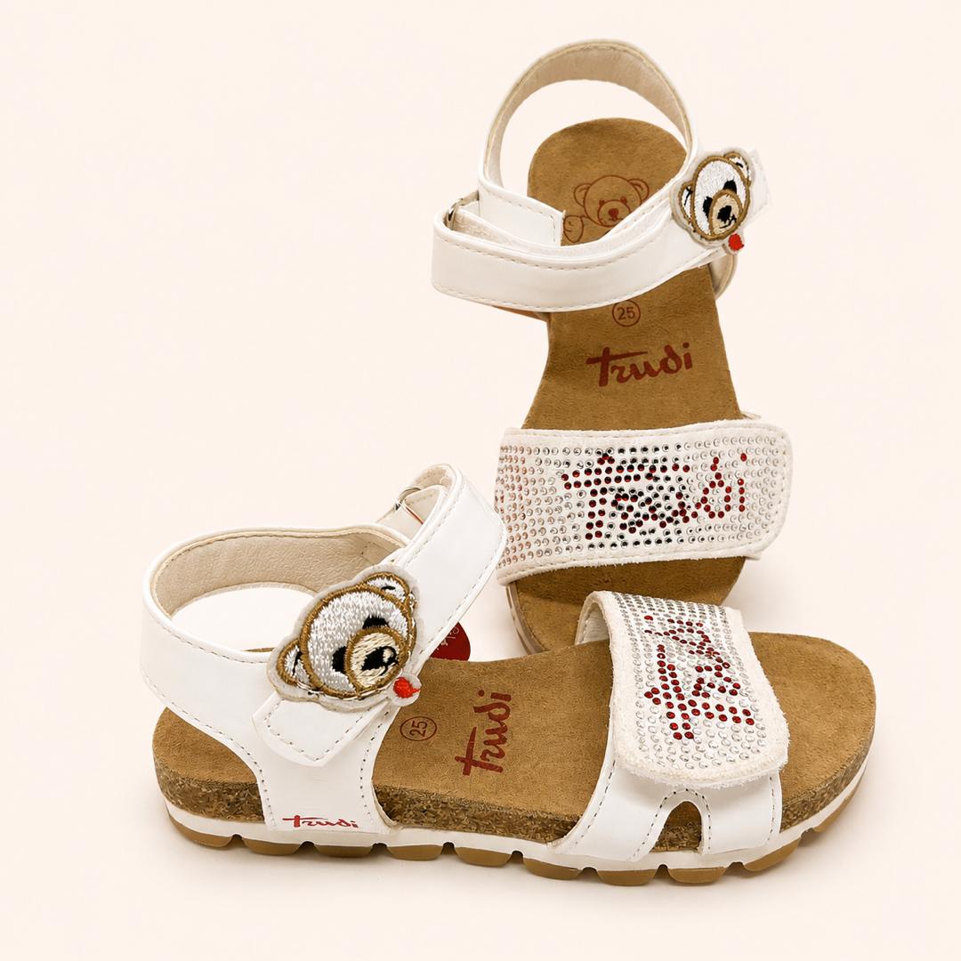 Sandales blanches à strass et orsetto fille