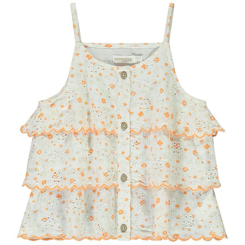 Top volanté à bretelles en broderie anglaise pour fille - Imprimé fleuri orange