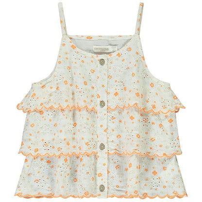 Top volanté à bretelles en broderie anglaise pour fille - Imprimé fleuri orange