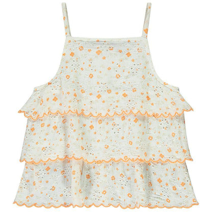 Top volanté à bretelles en broderie anglaise pour fille - Imprimé fleuri orange
